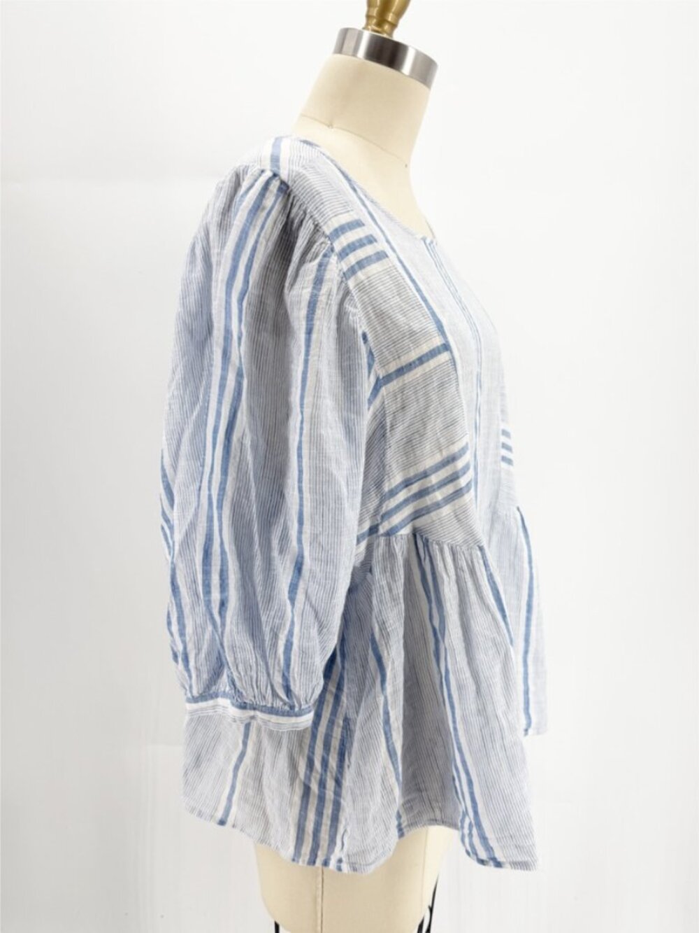 Lucky Brand cindy stripe peasant top blue multi L - Picture 3 of 11